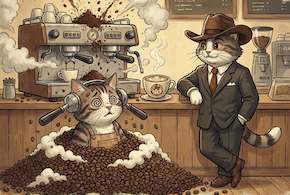 Marshall and Chip helping a coffee shop owner