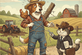 Marshall with Farmer Moose in the field